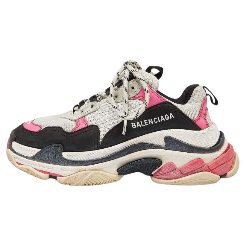 Balenciaga Multicolor Leather and Mesh Triple S Sneakers Size 37 For Sale