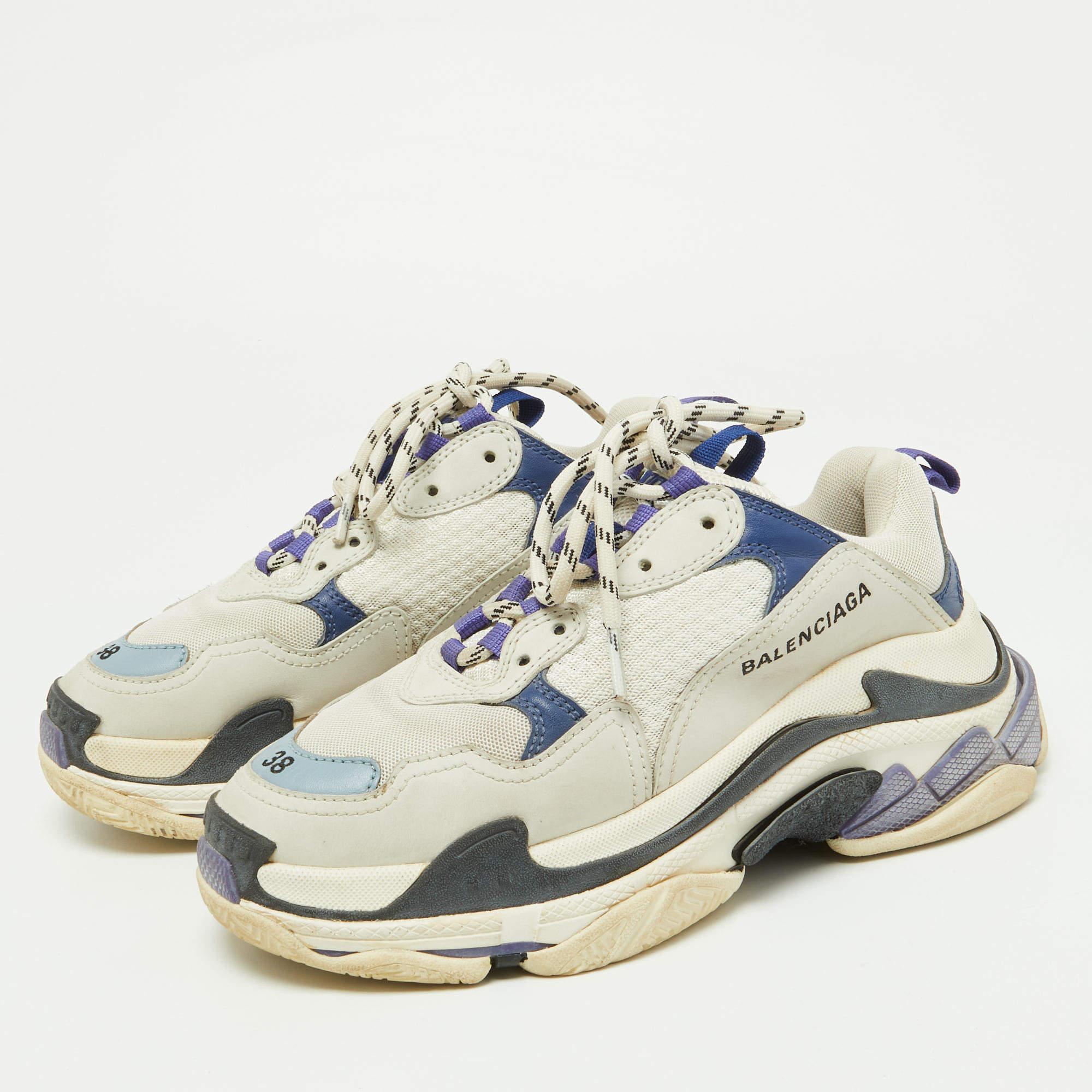 Balenciaga Multicolor Leather and Mesh Triple S Sneakers Size 38 For Sale 3
