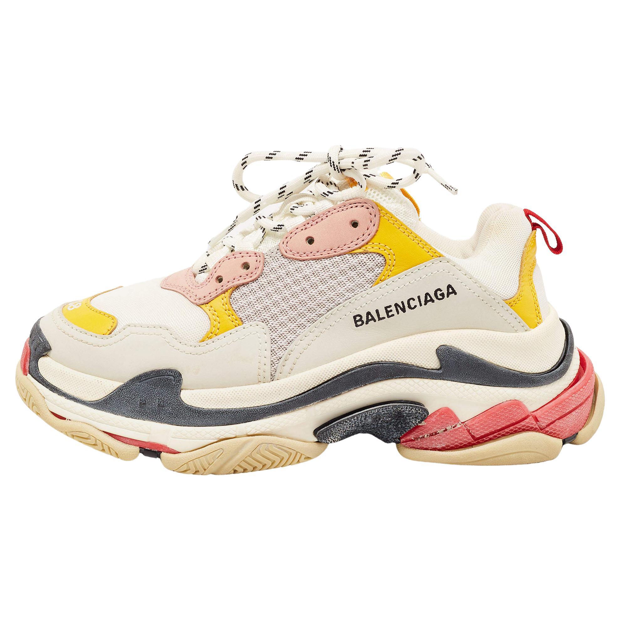 Balenciaga Multicolor Leather and Mesh Triple S Sneakers Size 38