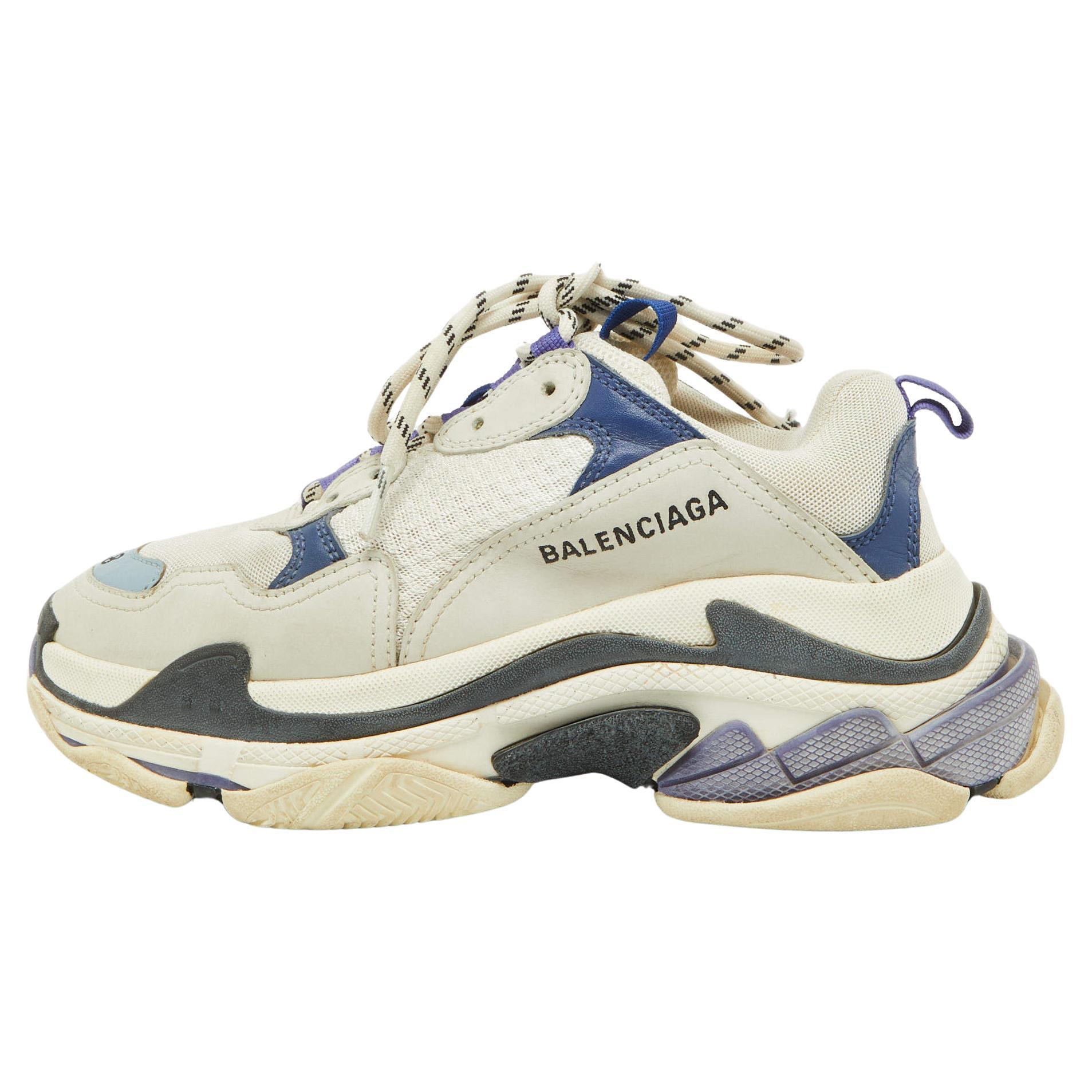 Balenciaga Multicolor Leather and Mesh Triple S Sneakers Size 38 For Sale