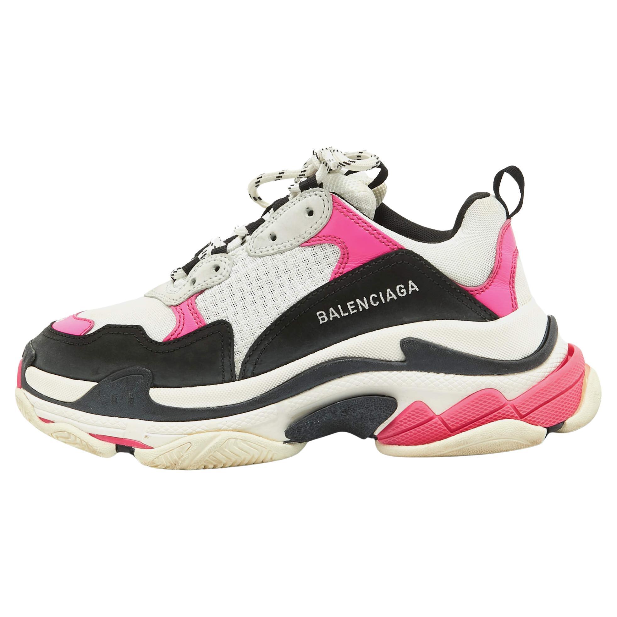 Balenciaga Multicolor Leather and Mesh Triple S Sneakers Size 39 For Sale
