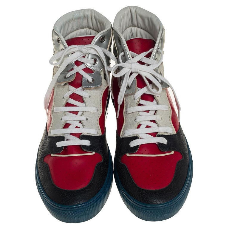 Balenciaga Multicolor Leather And Rubber High Top Sneakers Size 42