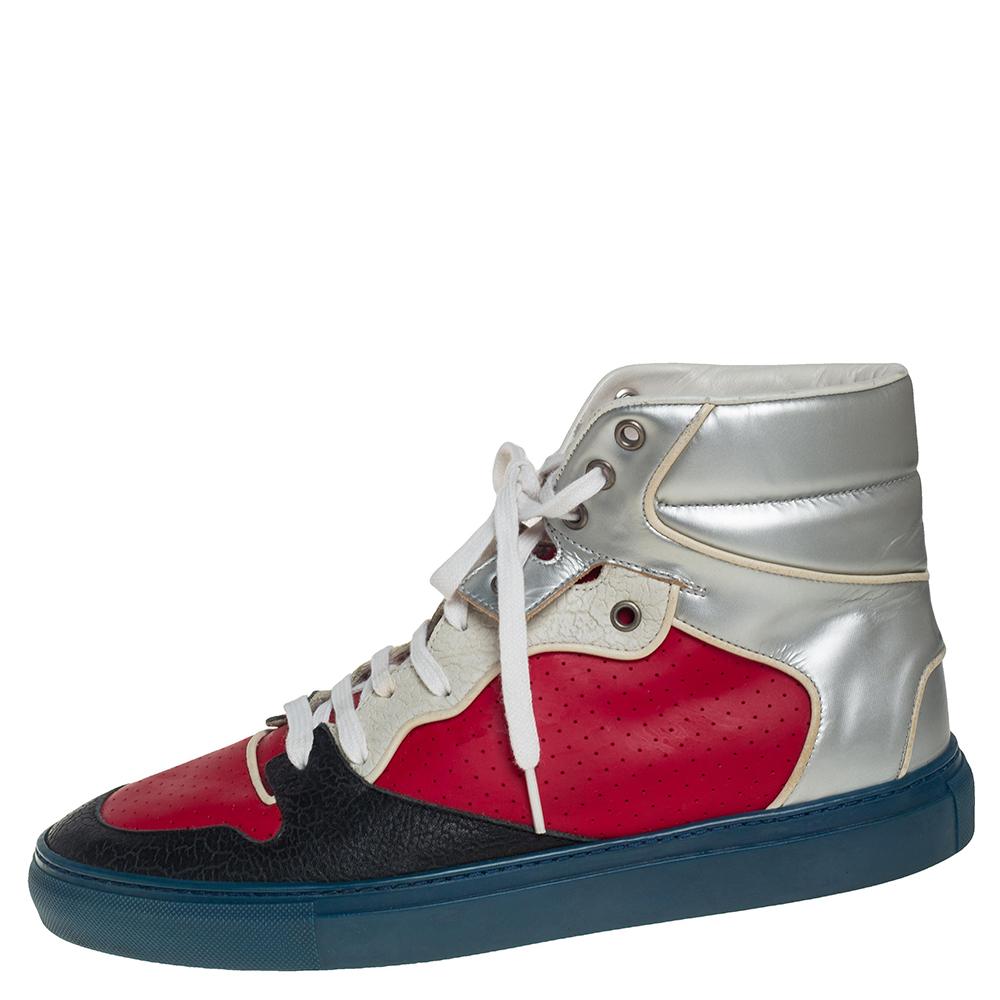 Balenciaga Multicolor Leather And Rubber High Top Sneakers Size 42 In Good Condition In Dubai, Al Qouz 2