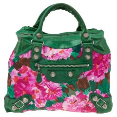 Balenciaga Multicolor Leather And Satin Motocross Floral Giant 21 Brief Tote