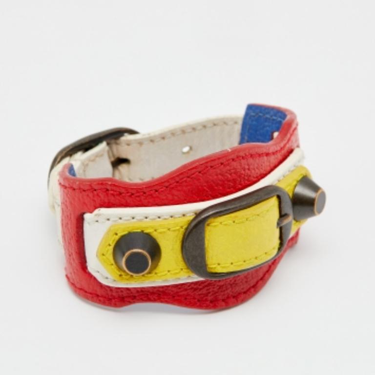 Balenciaga Multicolor Leather Arena Classic Bracelet In Fair Condition For Sale In Dubai, Al Qouz 2