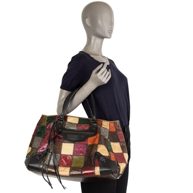 BALENCIAGA multicolor leather ARENA LARGE PATCHWORK Tote Bag at 1stDibs