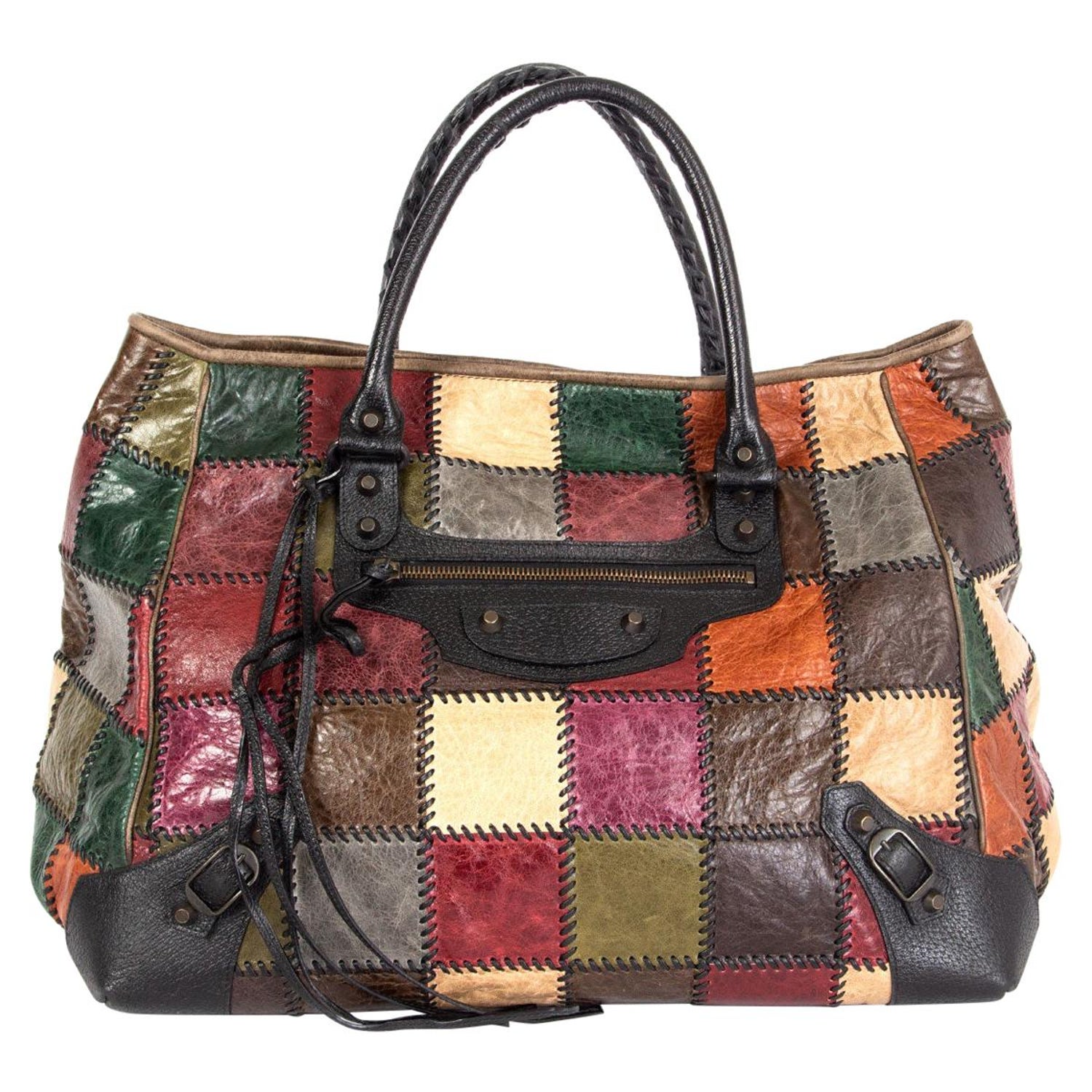 BALENCIAGA multicolor leather ARENA LARGE PATCHWORK Tote Bag at 1stDibs