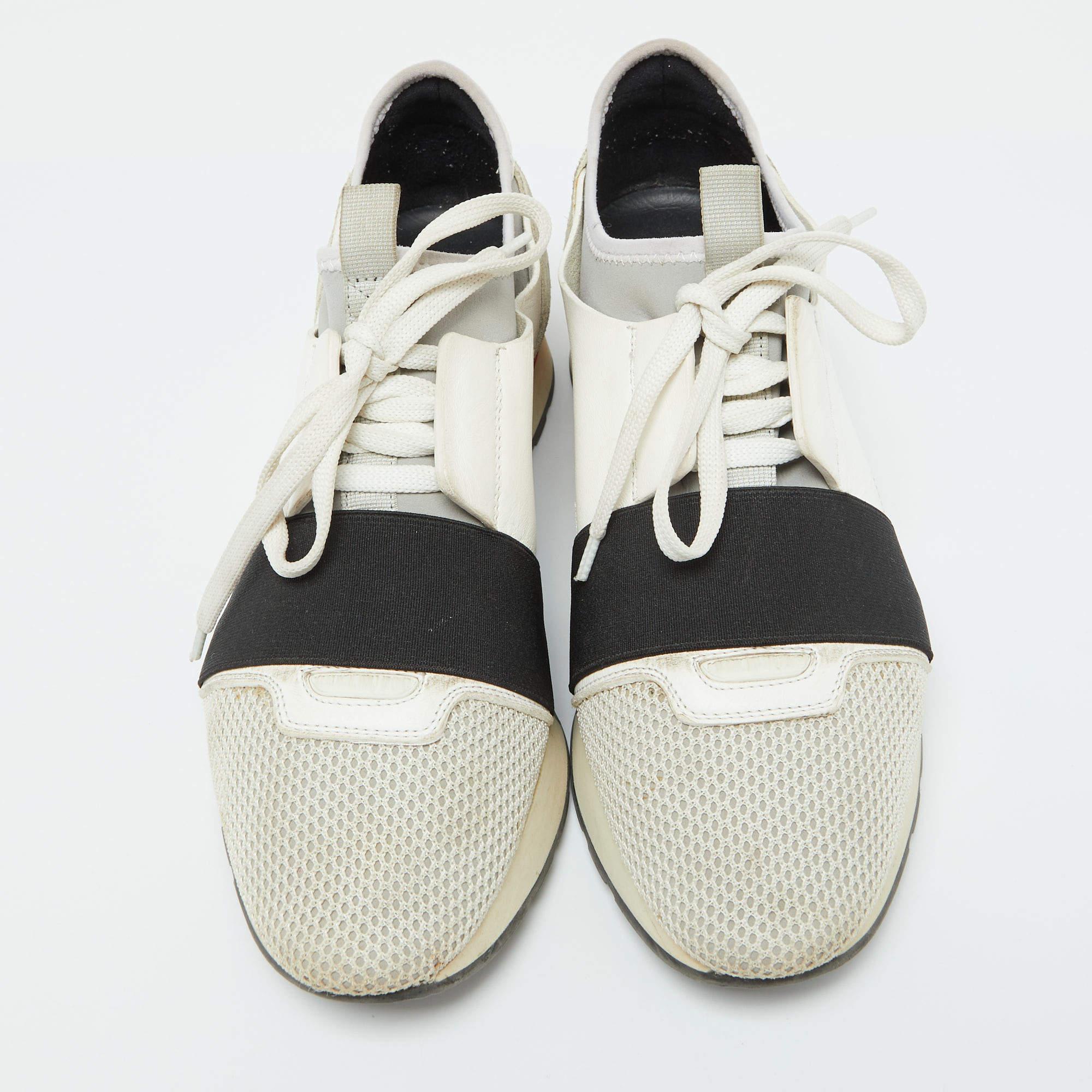 Balenciaga Multicolor Leder Mesh Wildleder Race Runner Low Top Turnschuhe Größe 40 (Beige) im Angebot
