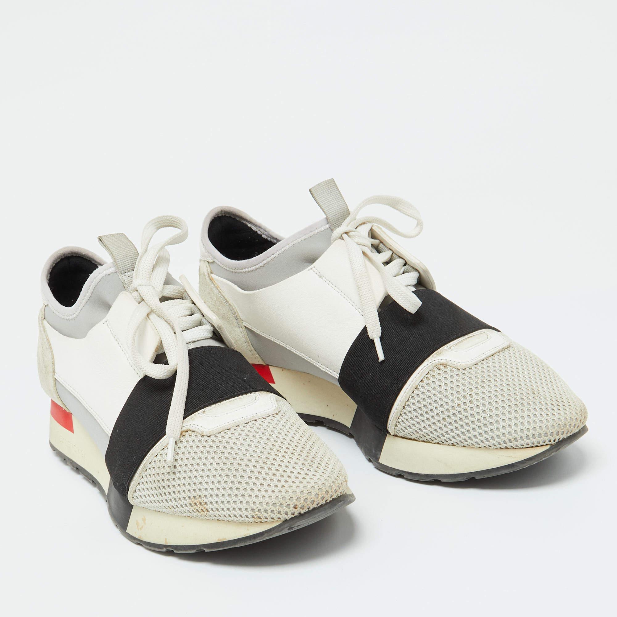 Balenciaga Multicolor Leder Mesh Wildleder Race Runner Low Top Turnschuhe Größe 40 im Zustand „Gut“ im Angebot in Dubai, Al Qouz 2