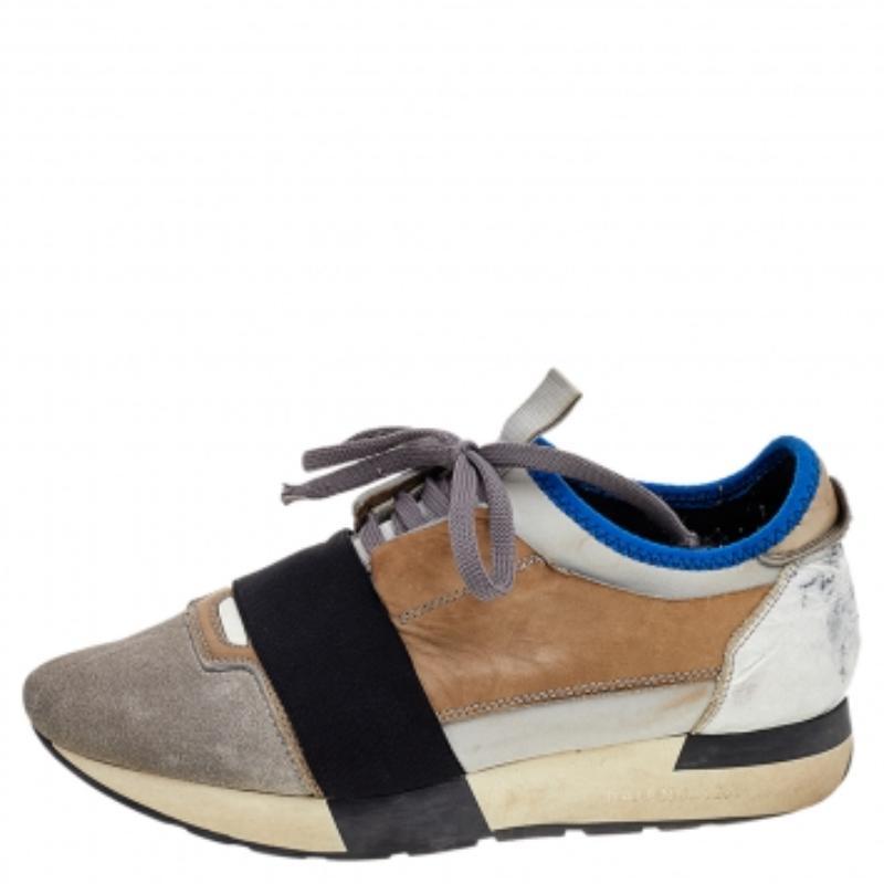 Marrone Balenciaga Sneakers Race Runner in pelle/cuoio e tessuto multicolore misura 37 in vendita