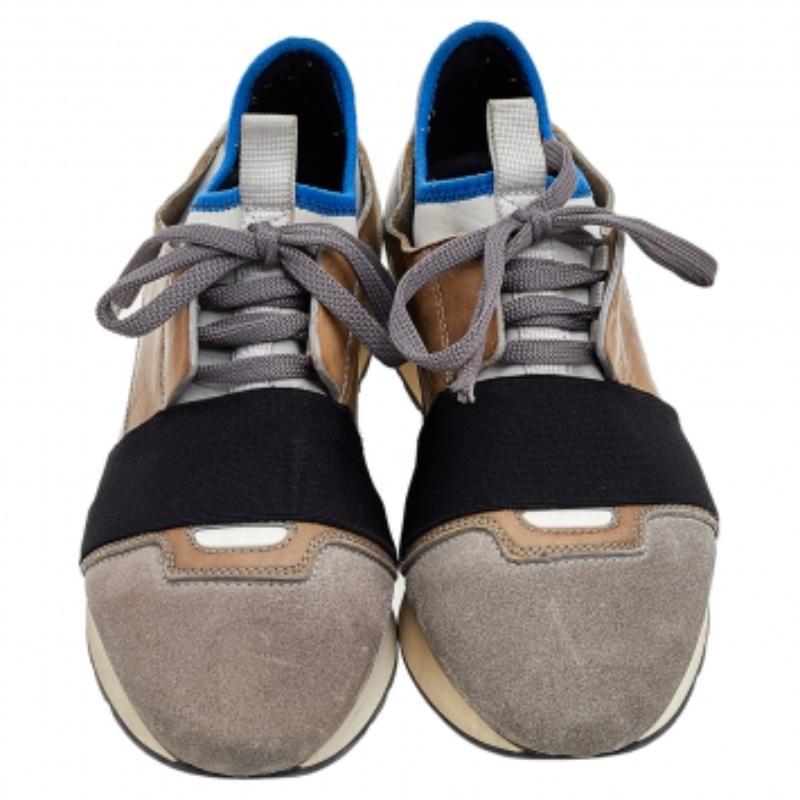 Donna Balenciaga Sneakers Race Runner in pelle/cuoio e tessuto multicolore misura 37 in vendita