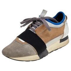 Balenciaga Multicolor Leather/Suede and Fabric Race Runner Sneakers Size 37
