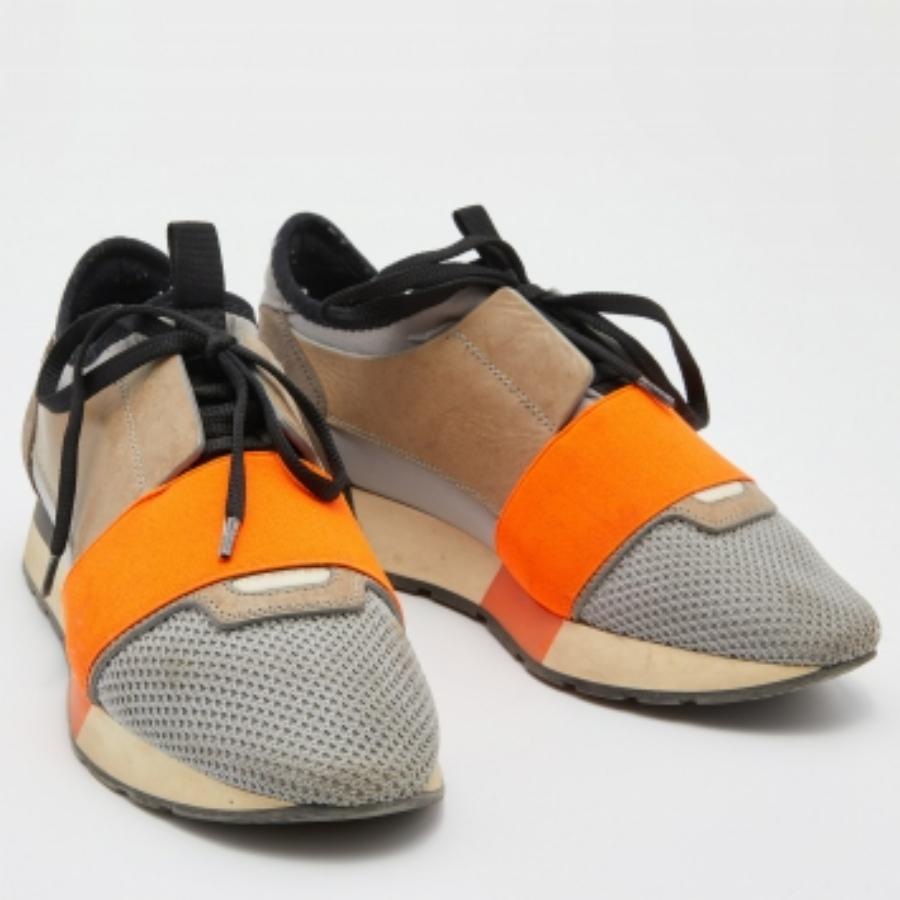 Marron Baskets de course Balenciaga multicolores en cuir, daim et maille, taille 37 en vente