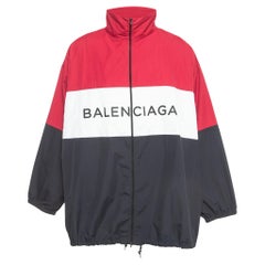 Balenciaga Multicolor Logo Print Nylon Zip Front Hem Oversized Jacket XXS