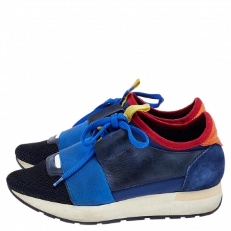 Violet Baskets de course Balenciaga en maille et cuir multicolore, taille 35