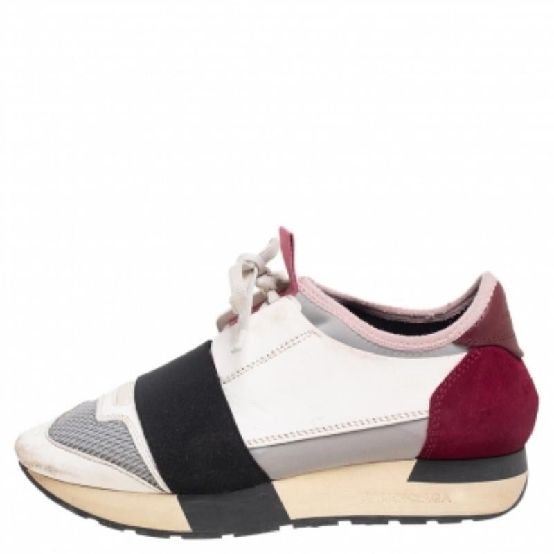 Beige Balenciaga Multicolor Mesh And Leather Race Runner Low Top Sneakers Size 35