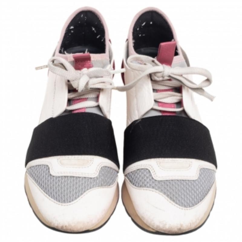Women's Balenciaga Multicolor Mesh And Leather Race Runner Low Top Sneakers Size 35