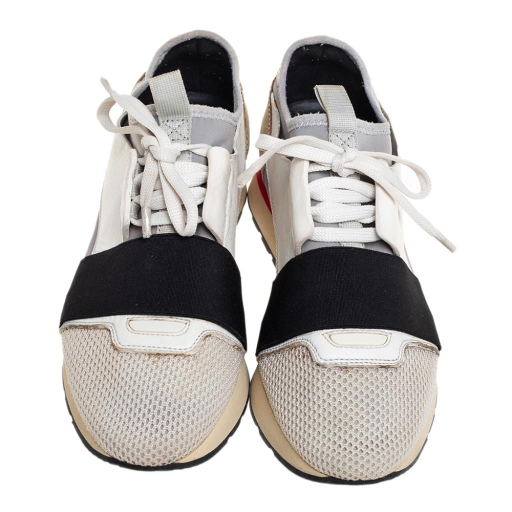 Gris Balenciaga - Baskets basses de course en cuir et maille multicolore, taille 38 en vente