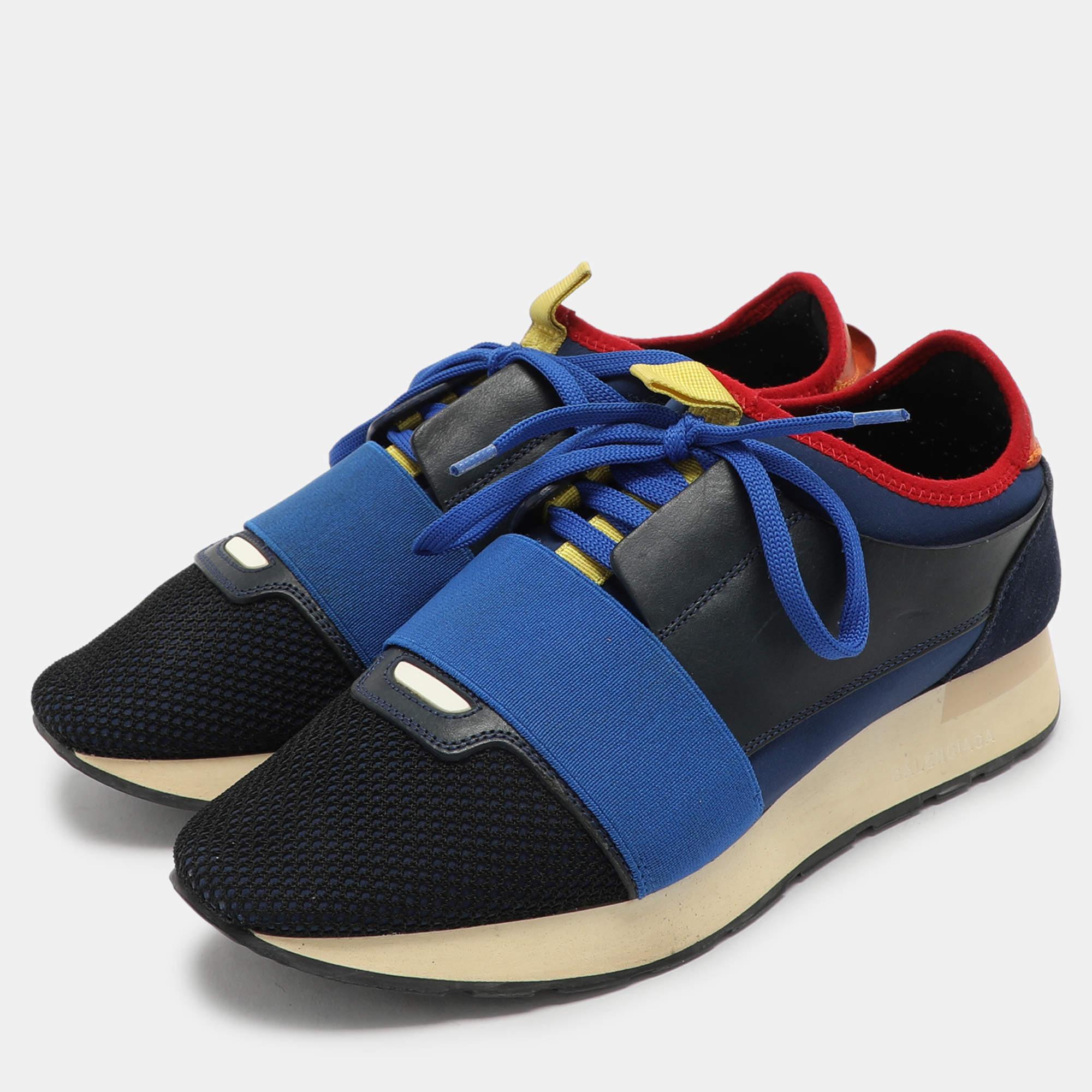 Noir Baskets de course Balenciaga en maille et cuir multicolore, taille 40 en vente