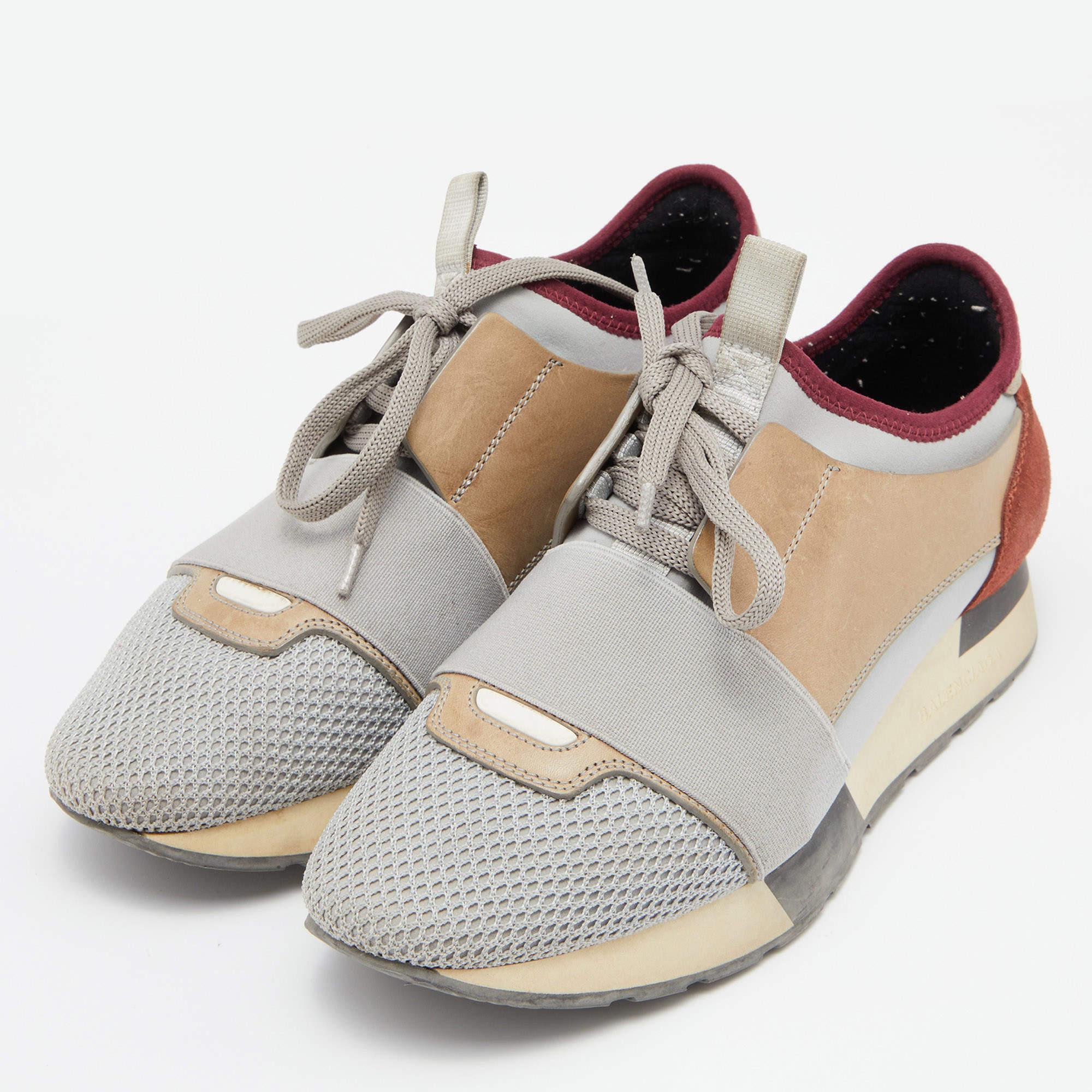 Balenciaga Multicolor Mesh and Leather Race Runner Sneakers Size 37 In Good Condition For Sale In Dubai, Al Qouz 2