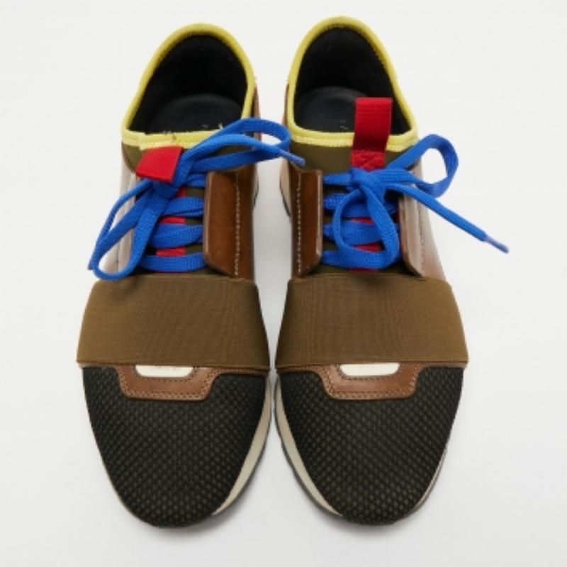 Balenciaga - Baskets de course en cuir et maille multicolore, taille 37 en vente 2