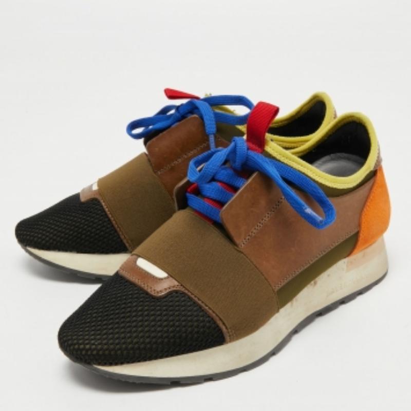 Balenciaga - Baskets de course en cuir et maille multicolore, taille 37 en vente 3