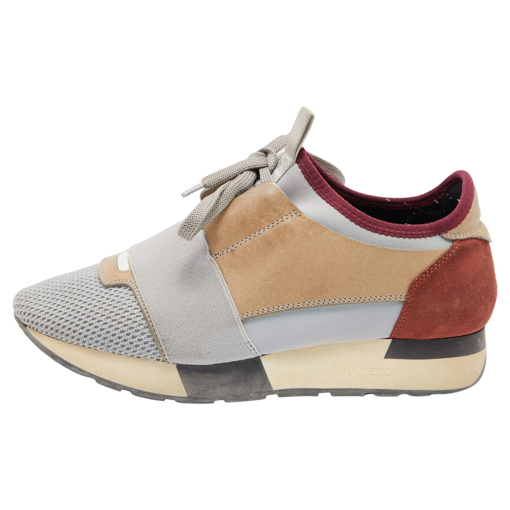 Balenciaga Multicolor Mesh and Leather Race Runner Sneakers Size 37 For Sale