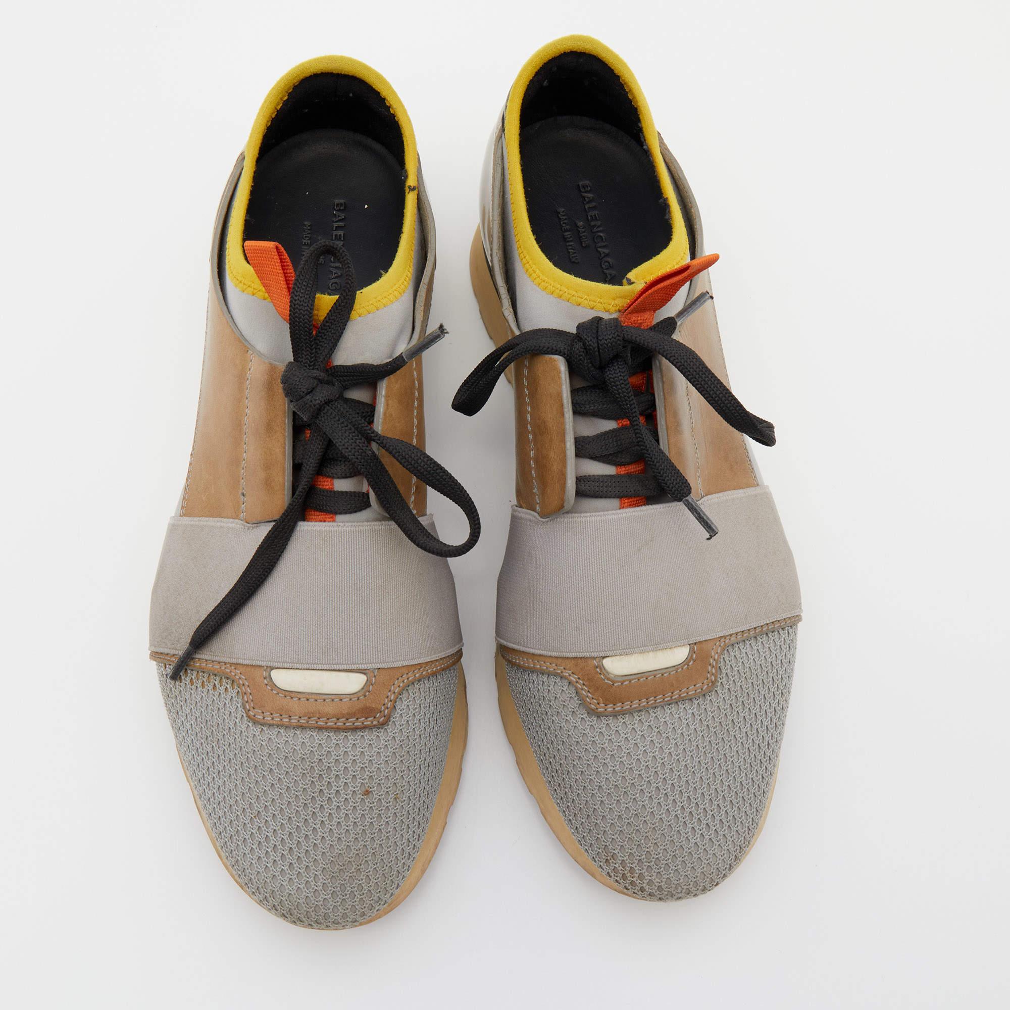 Brown Balenciaga Multicolor Mesh And Leather Race Runner Sneakers Size 38