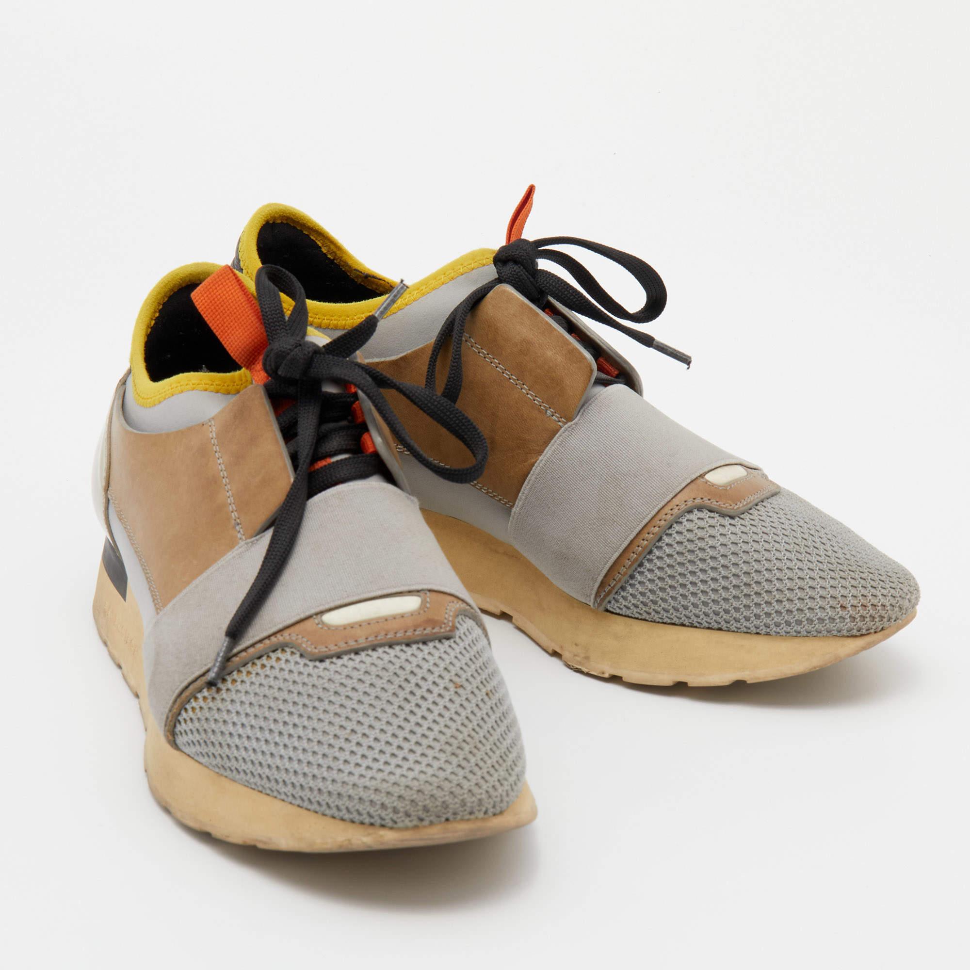 Balenciaga Multicolor Mesh And Leather Race Runner Sneakers Size 38 In Good Condition In Dubai, Al Qouz 2