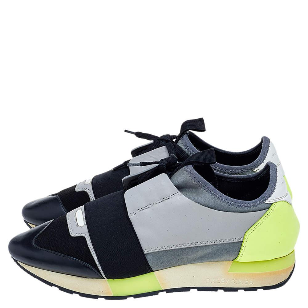 Black Balenciaga Multicolor Mesh And Leather Race Runner Sneakers Size 39 For Sale