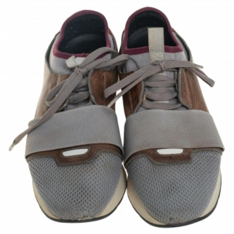 Gray Balenciaga Multicolor Mesh And Leather Race Runner Sneakers Size 40 For Sale