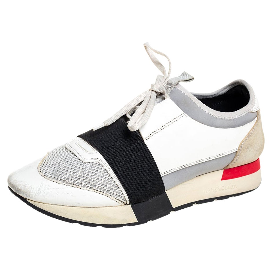 Balenciaga Multicolor Mesh And Leather Race Runner Sneakers Size 40 For Sale