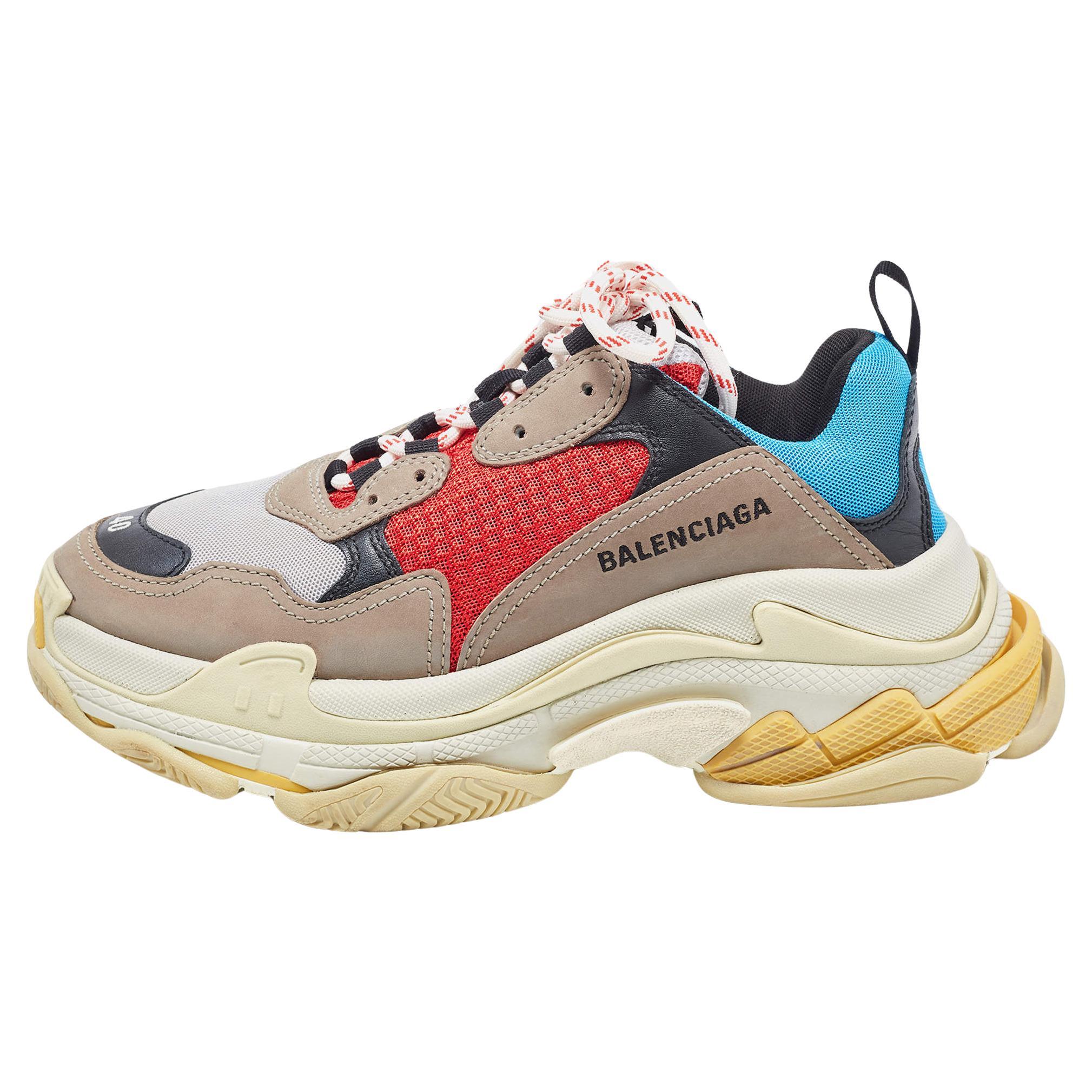 Balenciaga Multicolor Mesh and Leather Triple S Sneakers