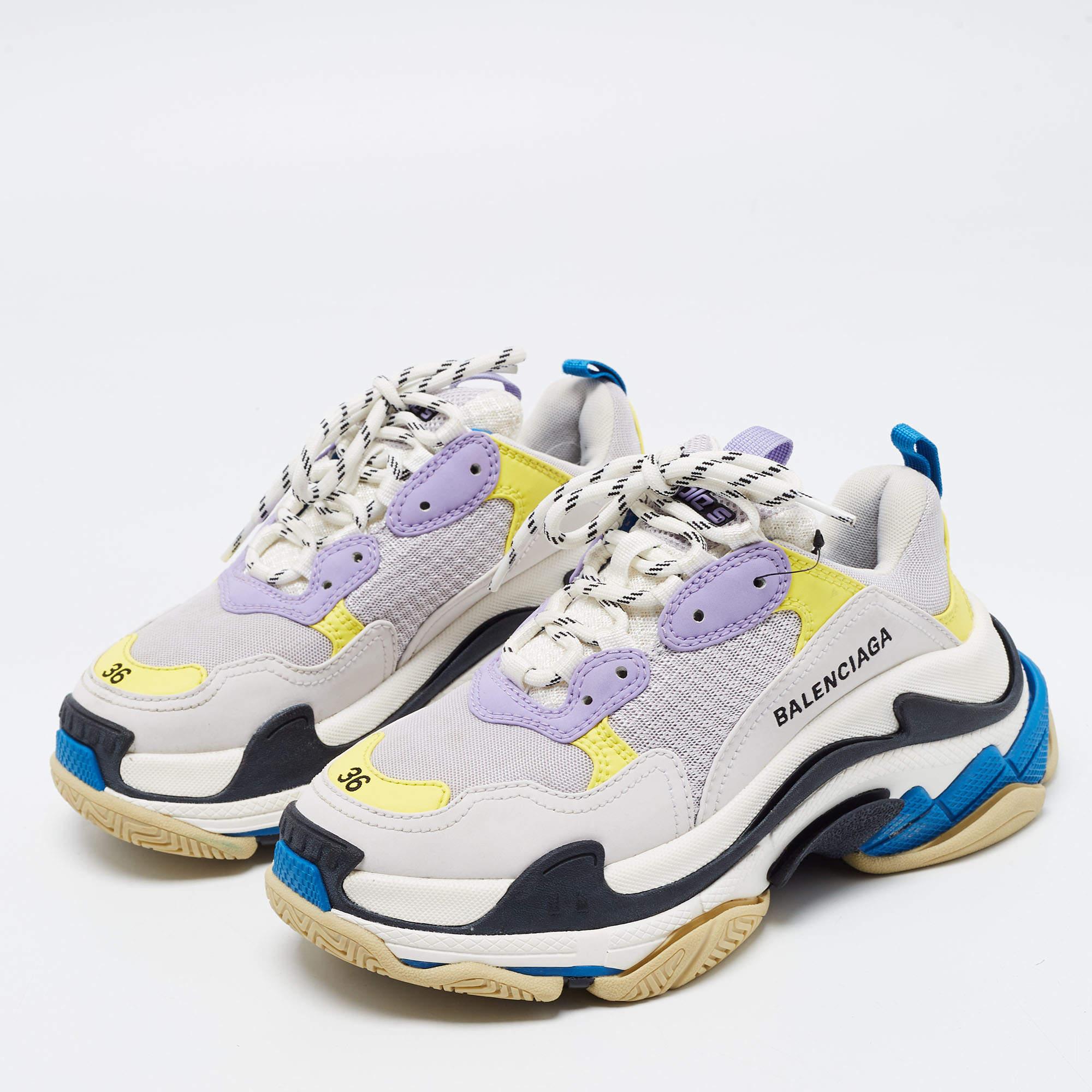 With durable construction, these Balenciaga sneakers will lend you a stylish modern look. The rubber soles of this pair will provide you with optimum grip while walking. Made from leather and mesh, these shoes get a luxe update with a brand