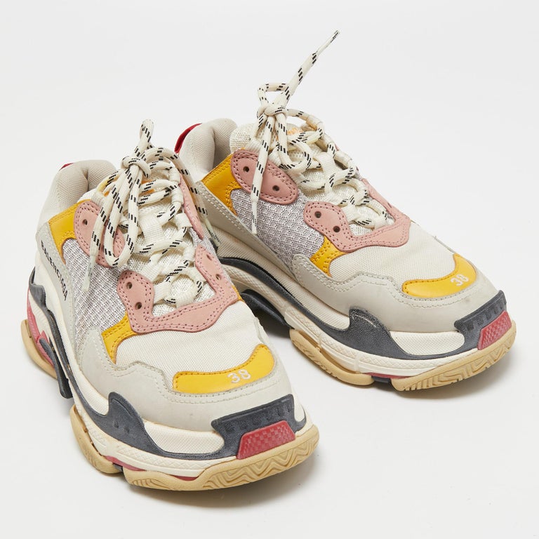 Balenciaga Multicolor Mesh and Leather Triple S Sneakers Size 38 For