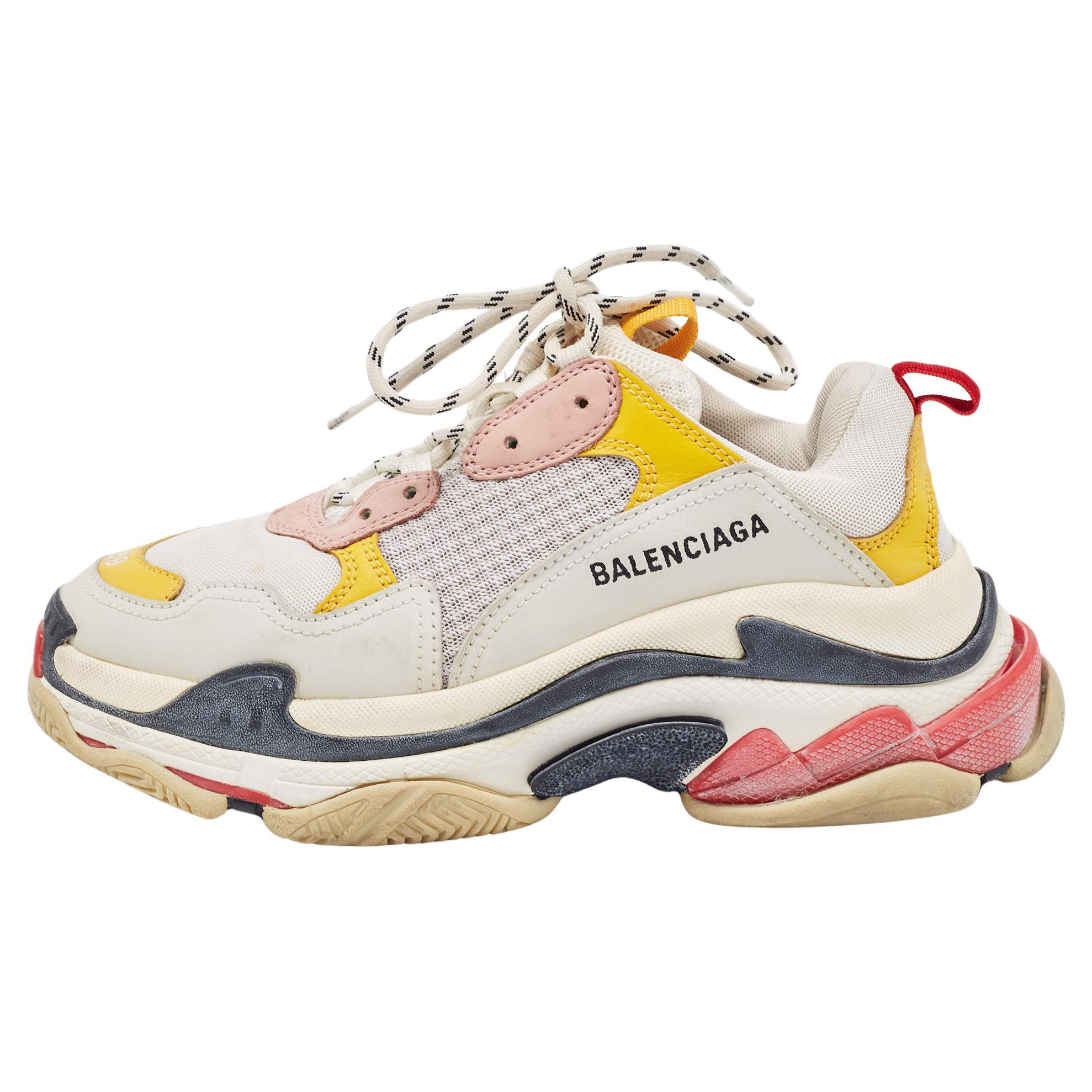 Balenciaga Multicolor Mesh and Leather Triple S Sneakers Size 39 For Sale