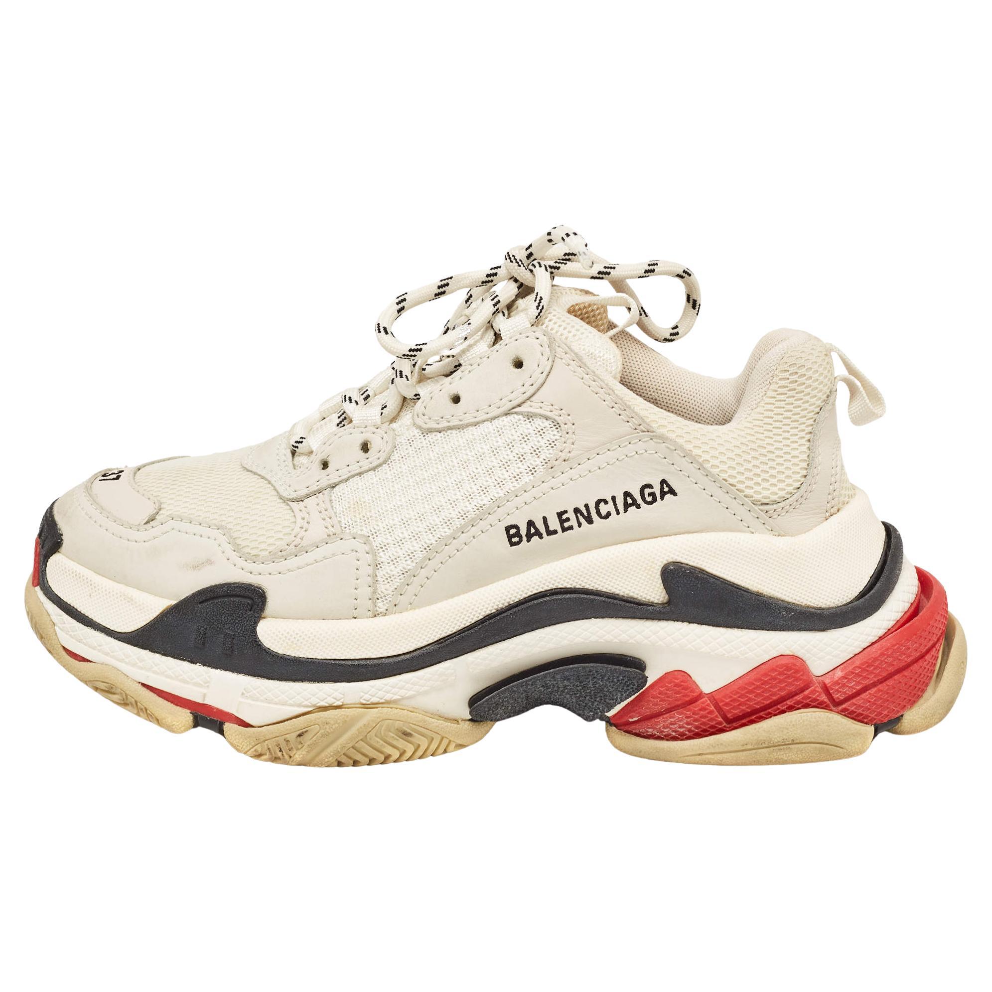 Balenciaga Multicolor Mesh and Nubuck Leather Triple S Low Top Sneakers Size 37 For Sale