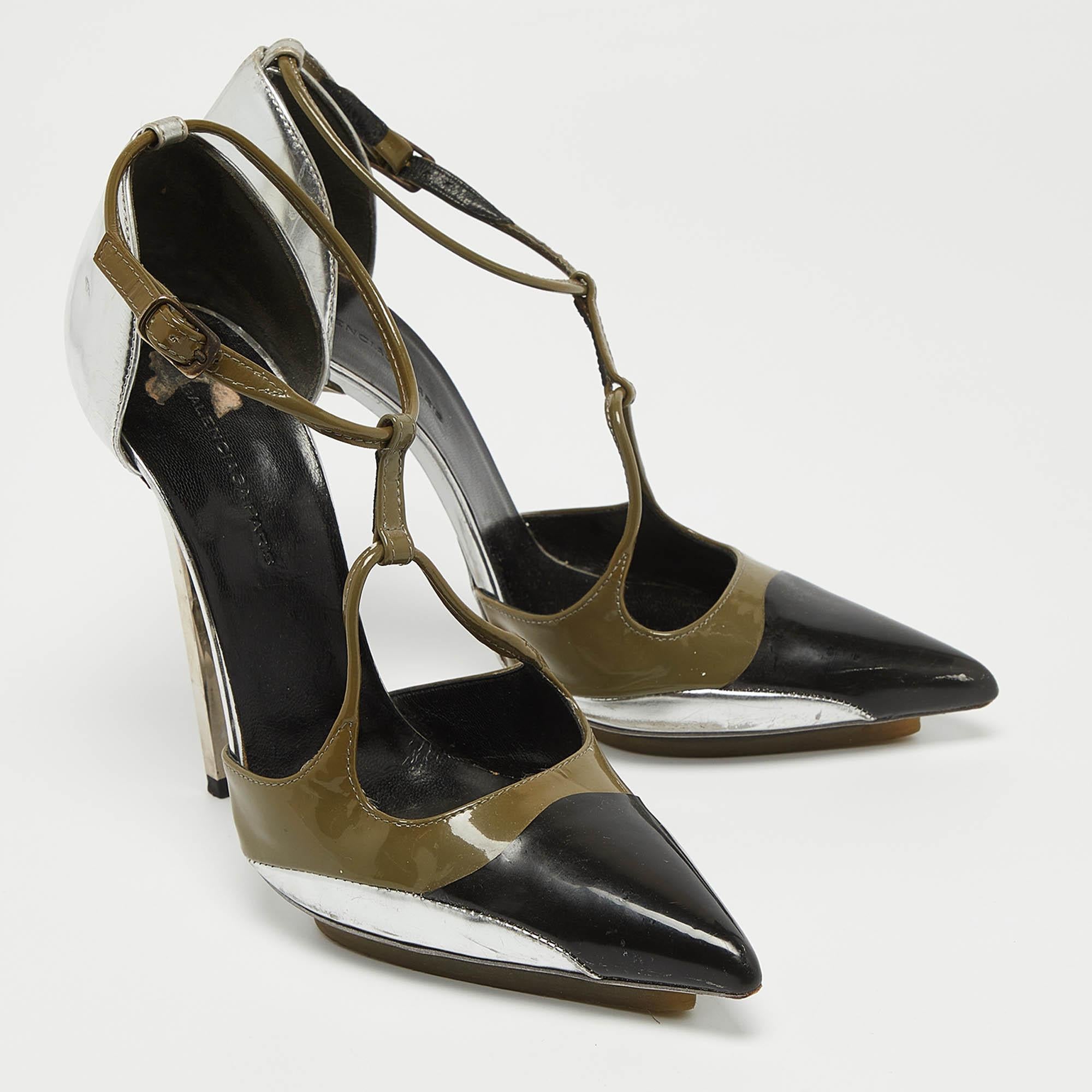 Balenciaga Multicolor Patent Leather Ankle Strap Pumps Size 36 In Fair Condition In Dubai, Al Qouz 2