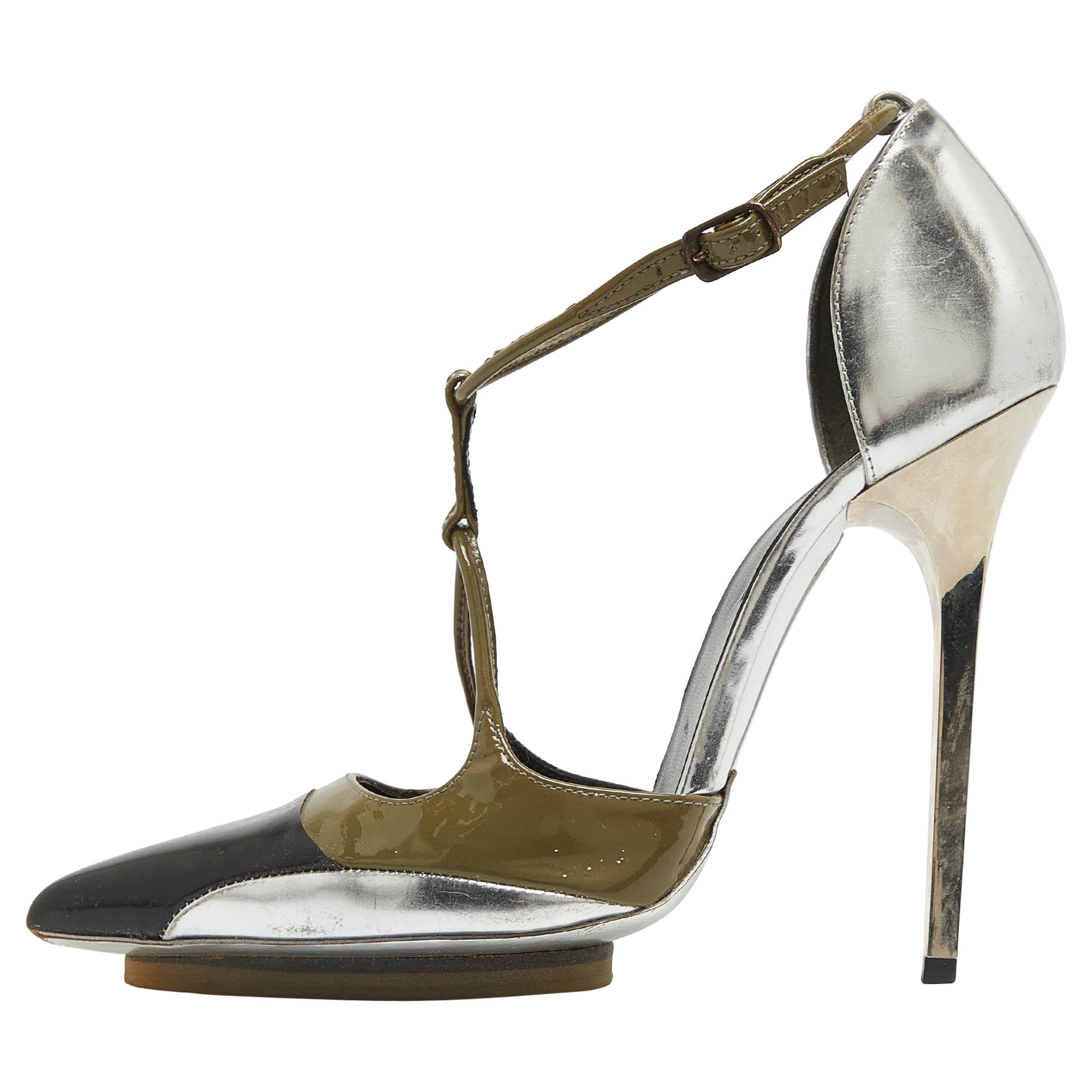 Balenciaga Multicolor Patent Leather Ankle Strap Pumps Size 36