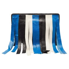 Used Balenciaga Multicolor Stripe Leather Bazar Fringe Clutch