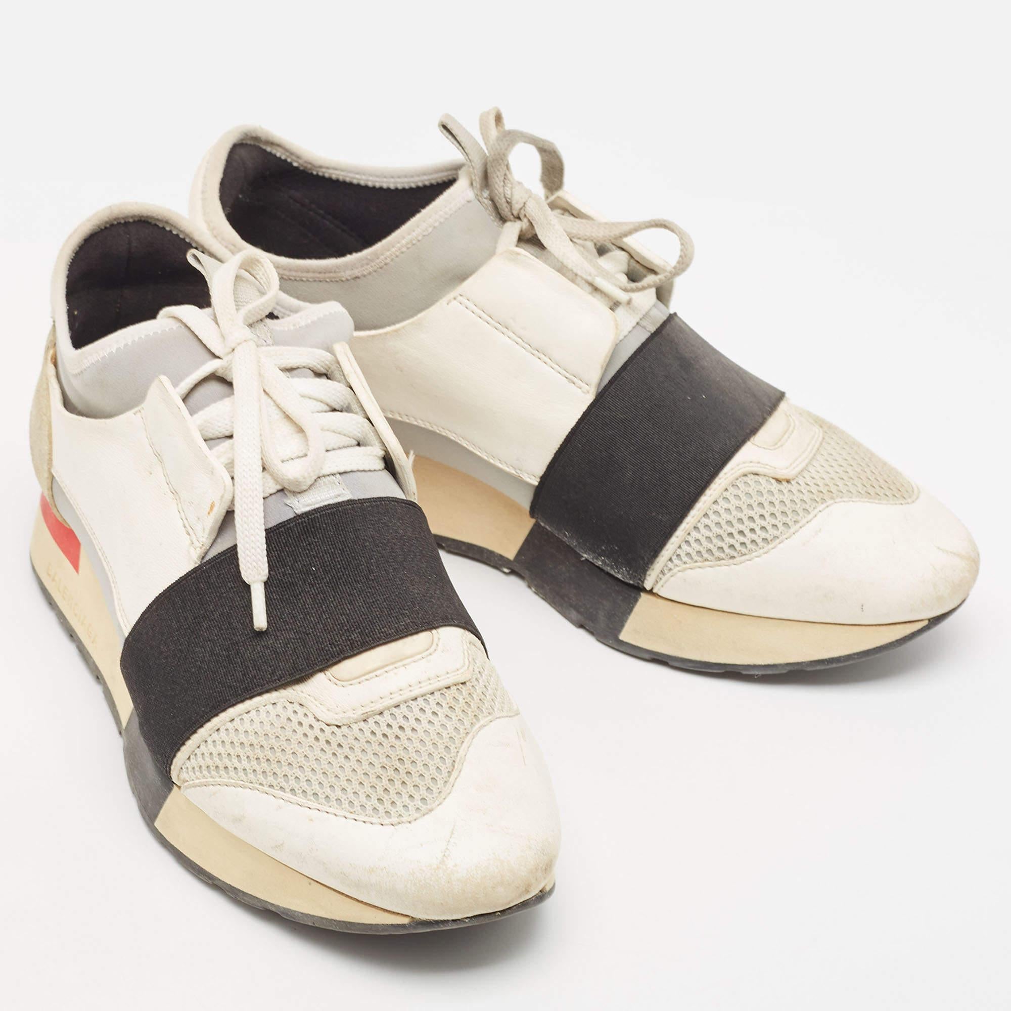 Balenciaga Multicolor Suede and Leather Race Runner Sneakers Size 37 In Good Condition For Sale In Dubai, Al Qouz 2