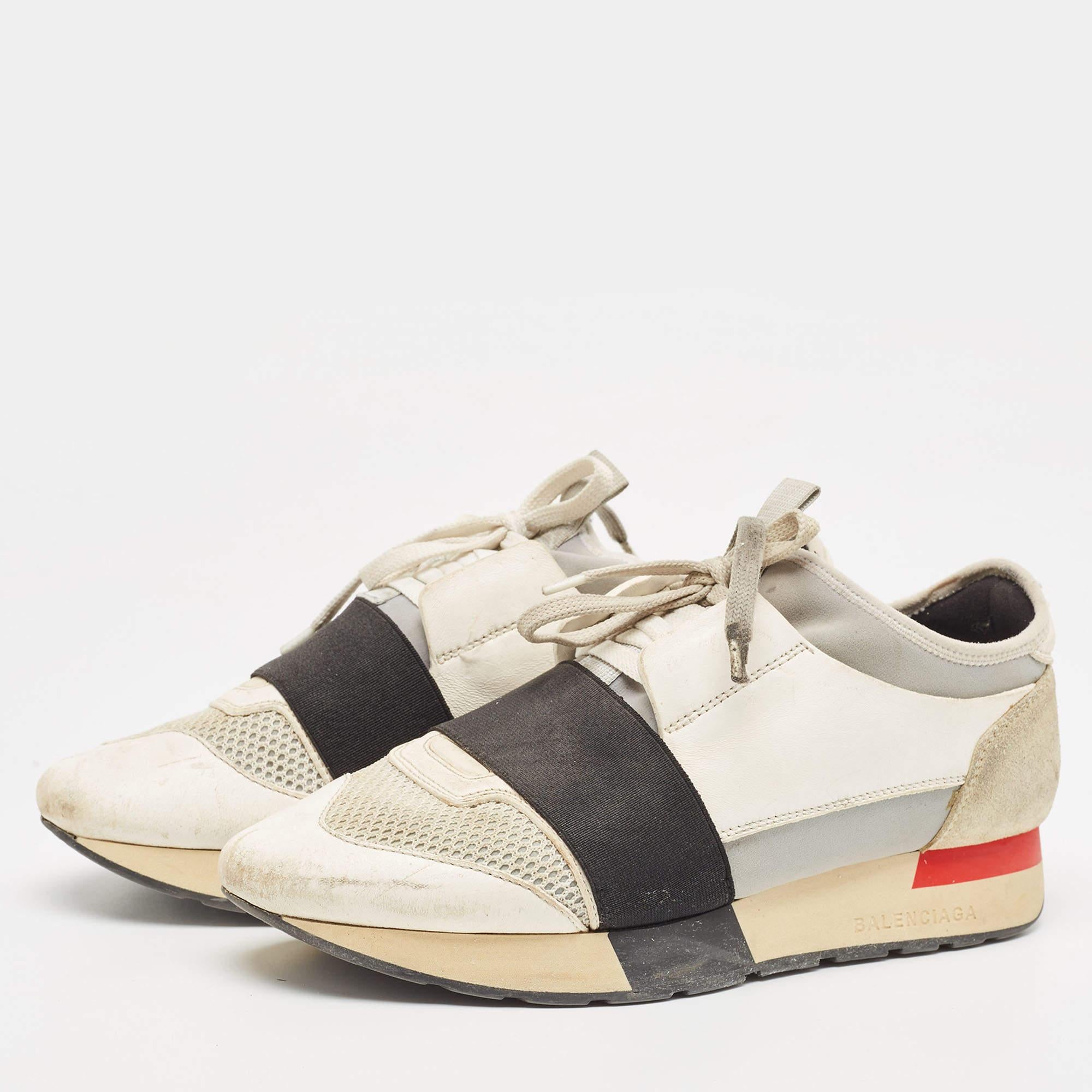 Balenciaga Multicolor Suede and Leather Race Runner Sneakers Size 37 For Sale 3