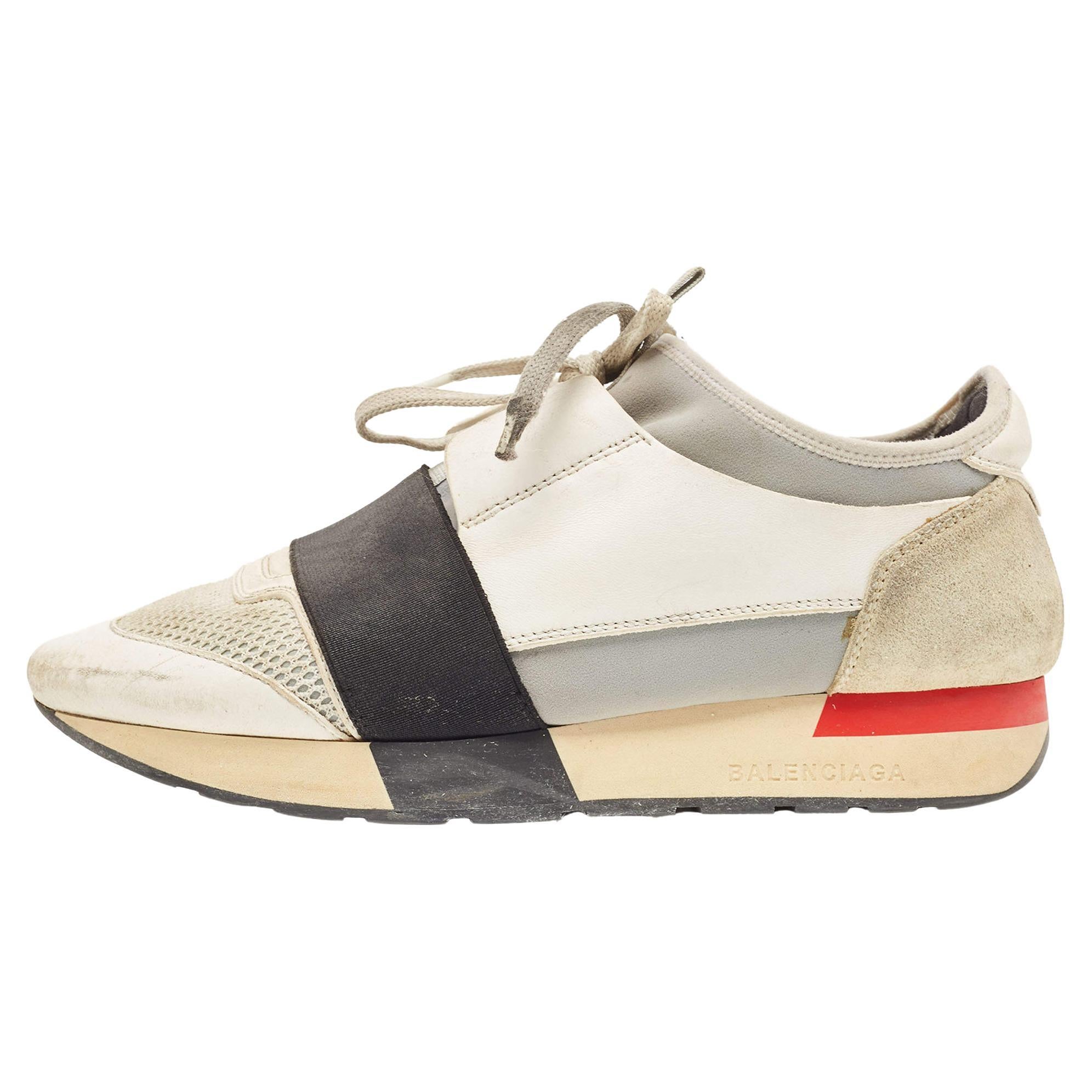 Balenciaga Multicolor Suede and Leather Race Runner Sneakers Size 37 For Sale