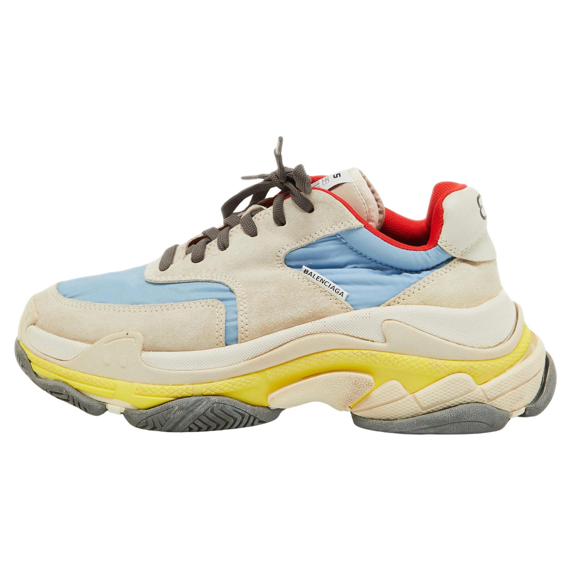 Balenciaga Multicolor Suede and Nylon Triple S Sneakers Size 39 For Sale