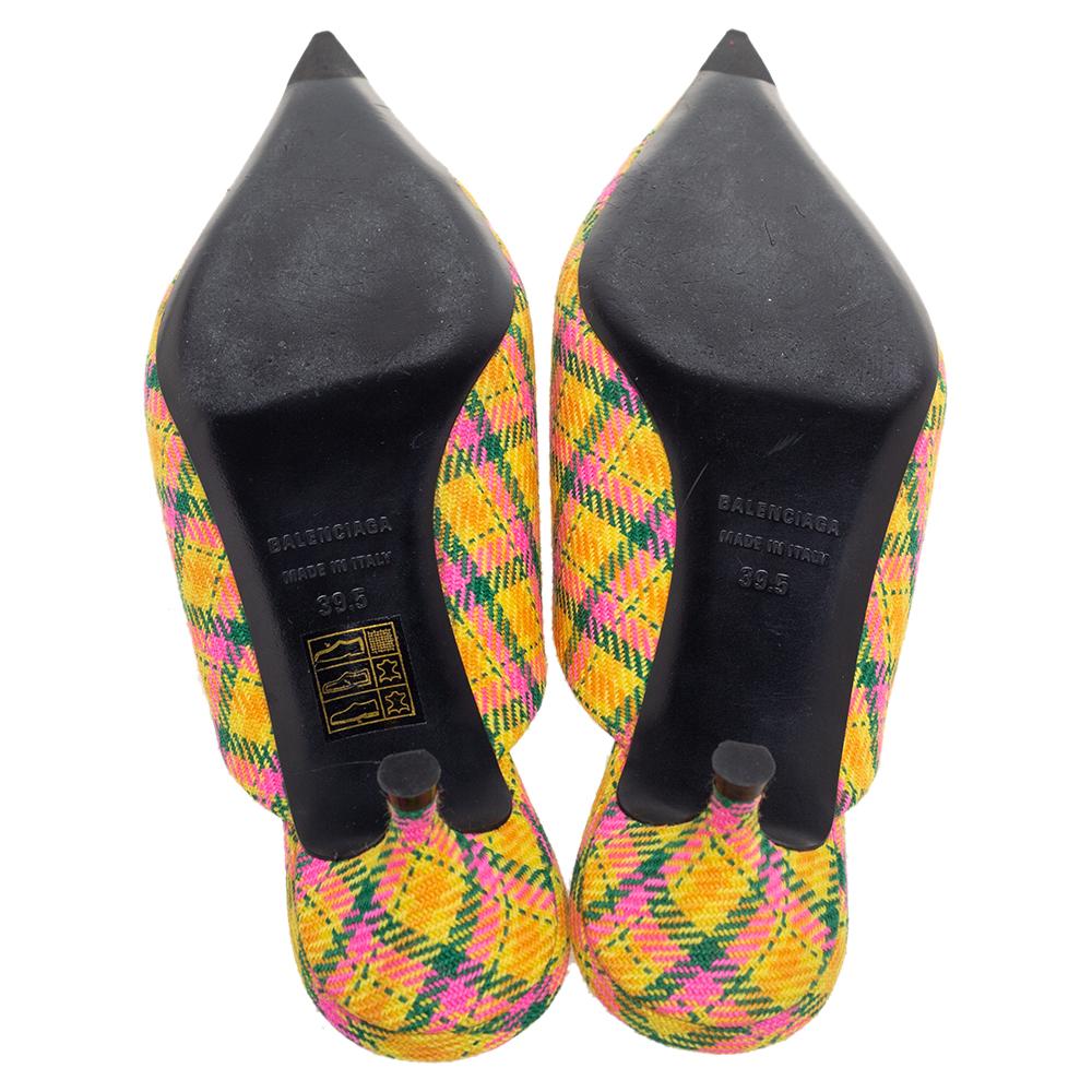 Beige Balenciaga Multicolor Tweed Knife Logo Pointed Toe Mule Sandals Size 39.5