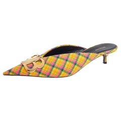 Balenciaga Mehrfarbig Tweed Messer Logo spitze Zehe Pantoletten Sandalen Größe 39,5