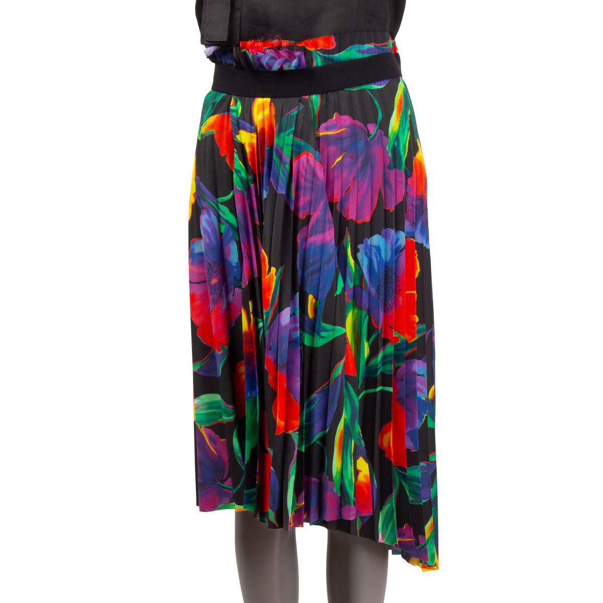 BALENCIAGA multicolored 2018 FLORAL PLEATED ASYMMETRIC Skirt 36 XS In Excellent Condition In Zürich, CH