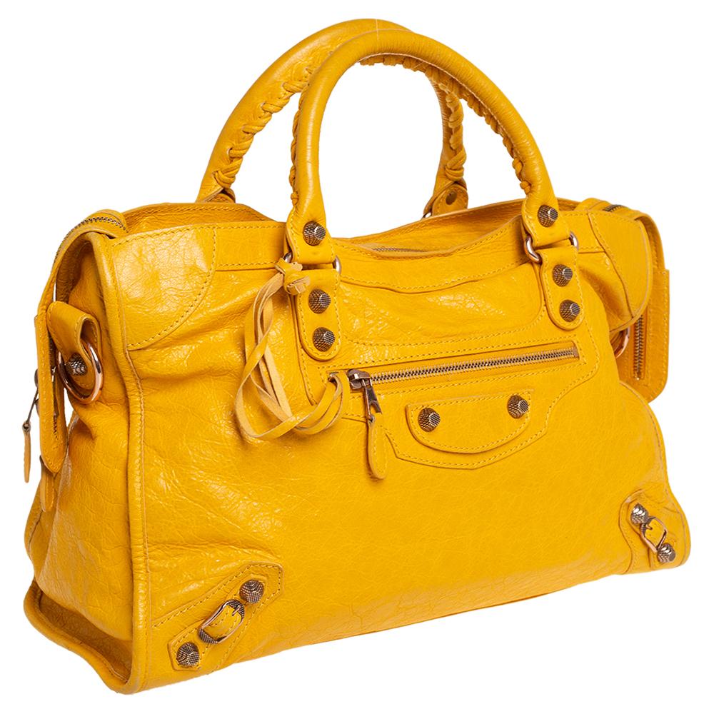 Orange Balenciaga Mustard Leather RH City Tote