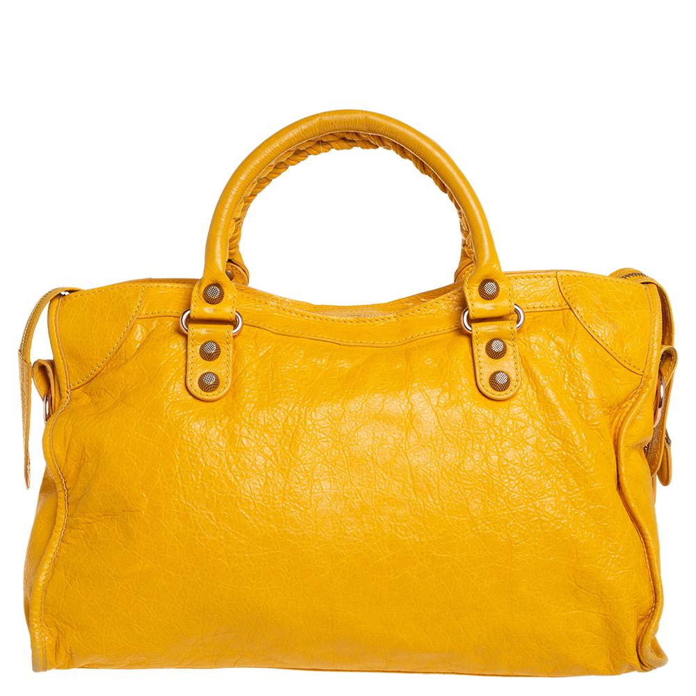 Balenciaga Mustard Leather RH City Tote In Good Condition In Dubai, Al Qouz 2