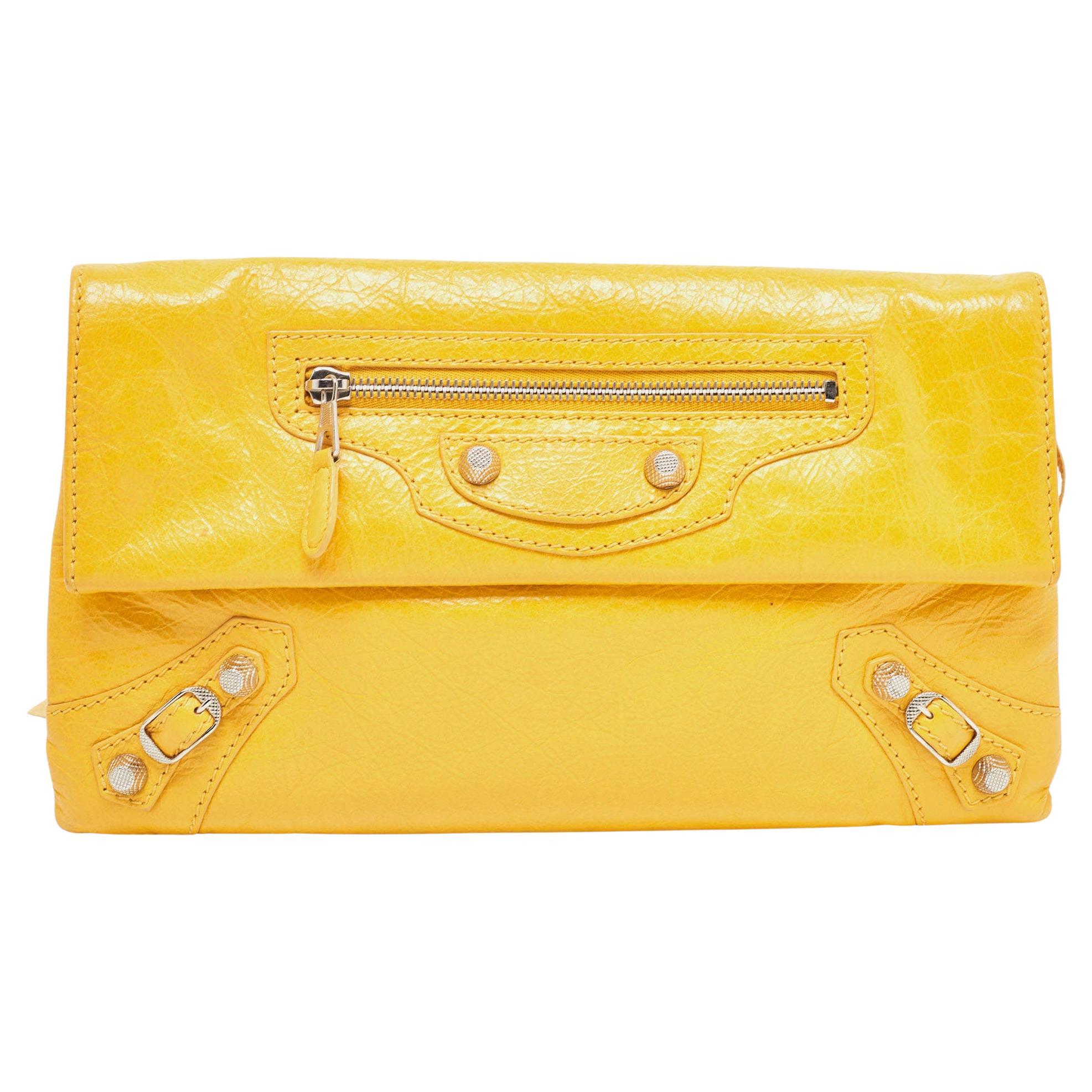 Balenciaga Mustard Leather RSH Envelope Clutch